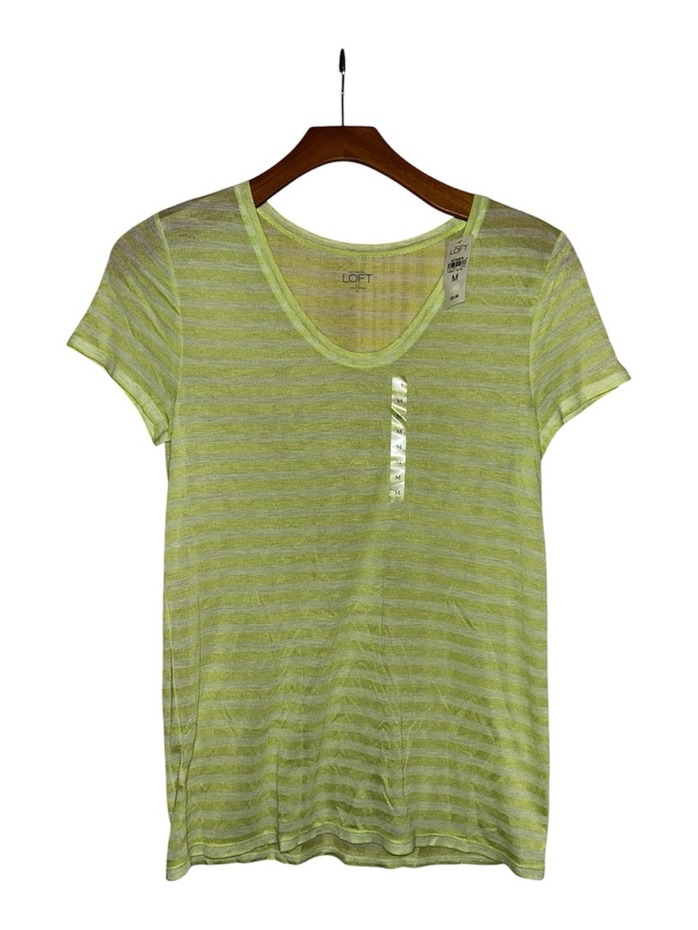 LOFT Women’s Lime Green Striped V-Neck Tee nwt